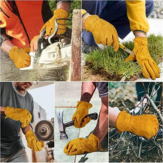 Leather Work Gloves Flex Grip Tough Cowhide