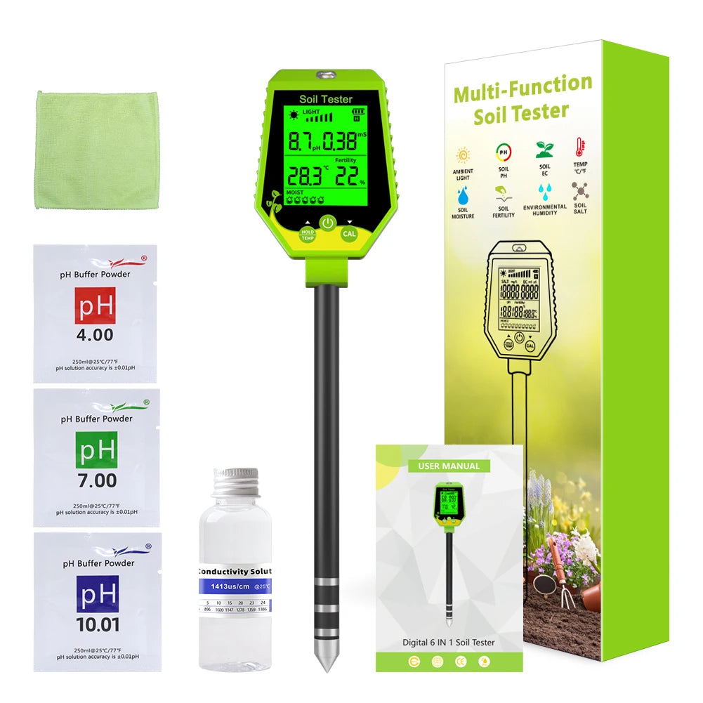 6-in-1 Multifunction Soil Meter Digital PH Tester Ec/light/moisture…