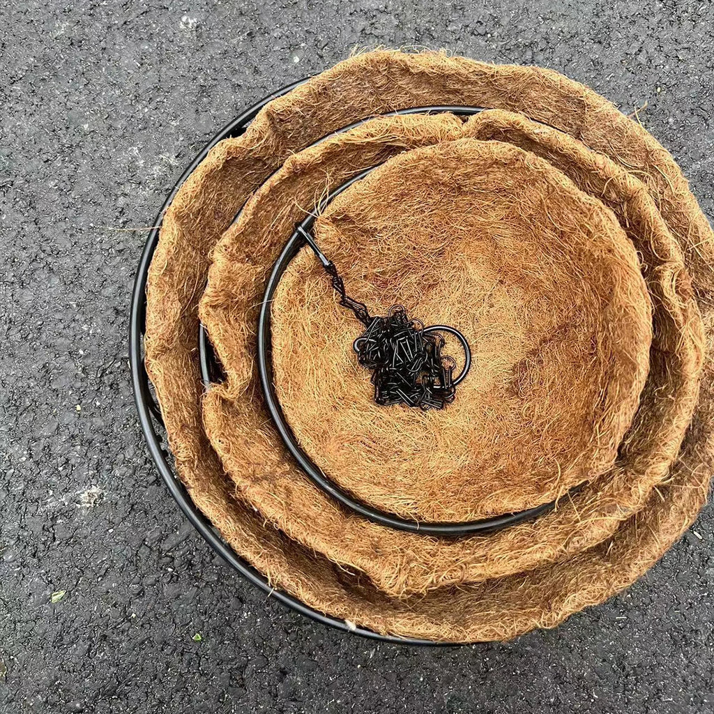 Coconut Brown Round Iron Chain Hanging Basket Flowerpot