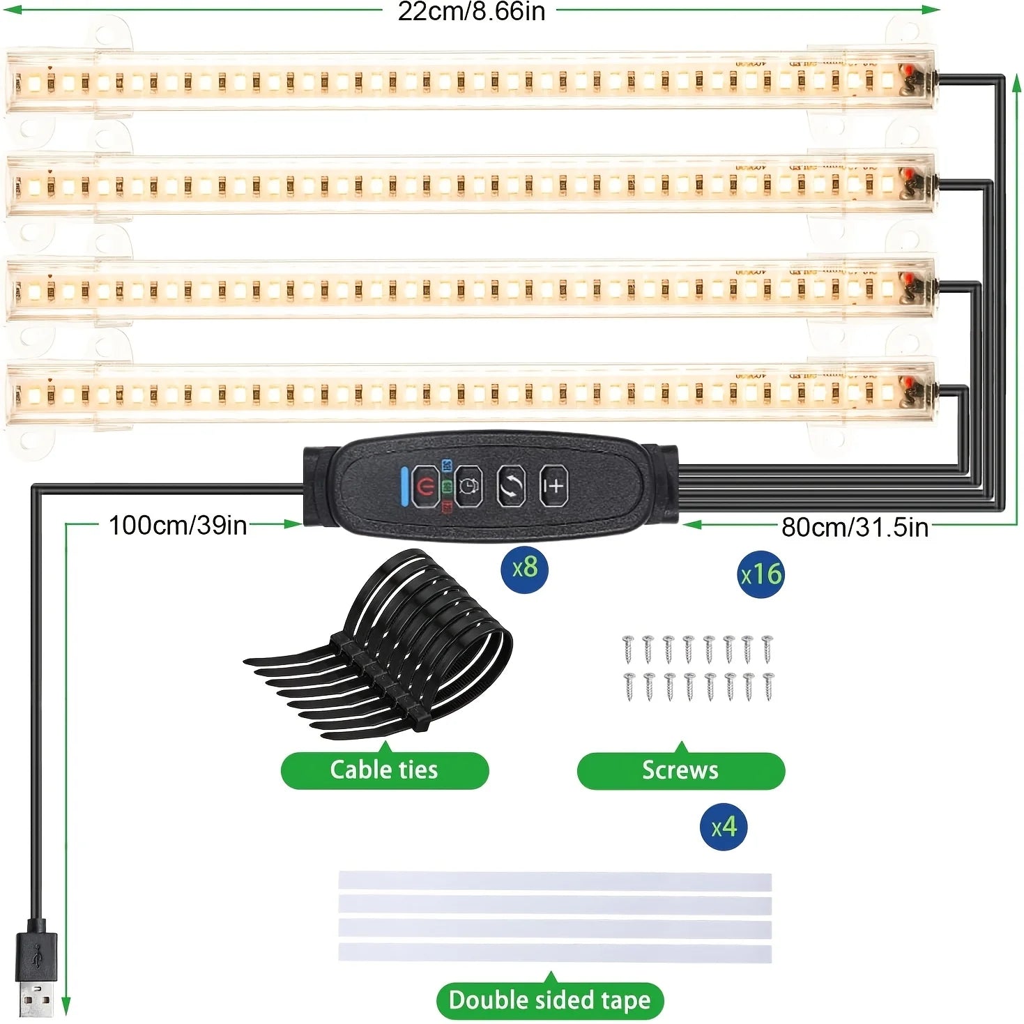 8.6" Full Spectrum LED Grow Strips (3500K)