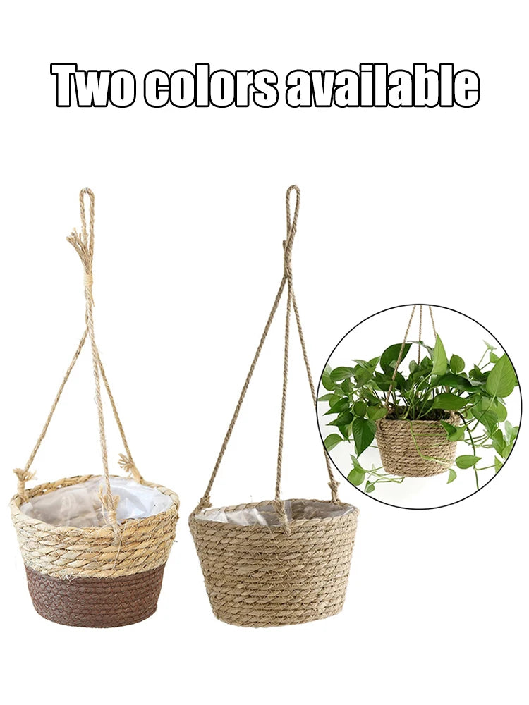Straw Hanging Basket Planter Twine Woven Flower Basket
