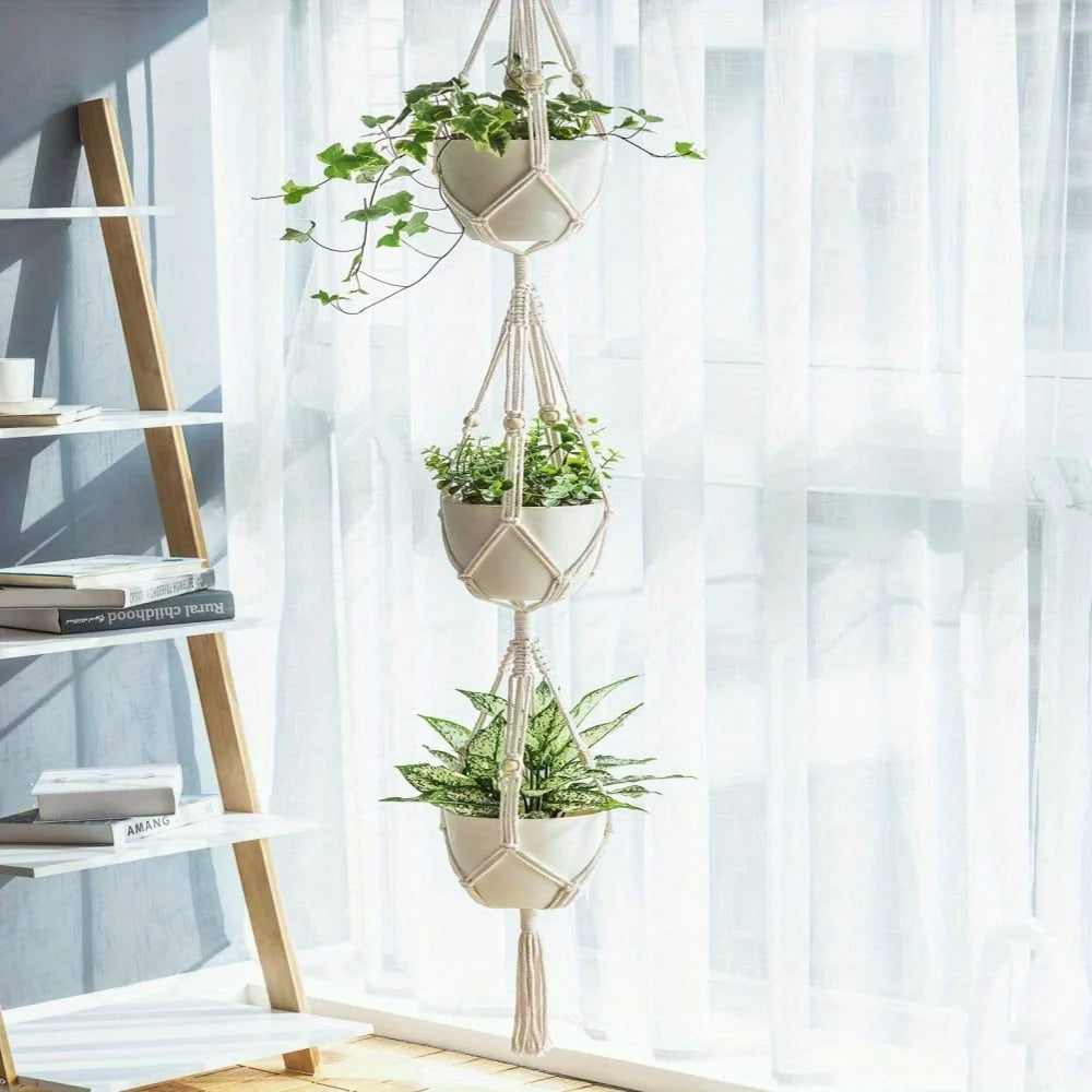 Macrame Double Plant Pendant Indoor Outdoor