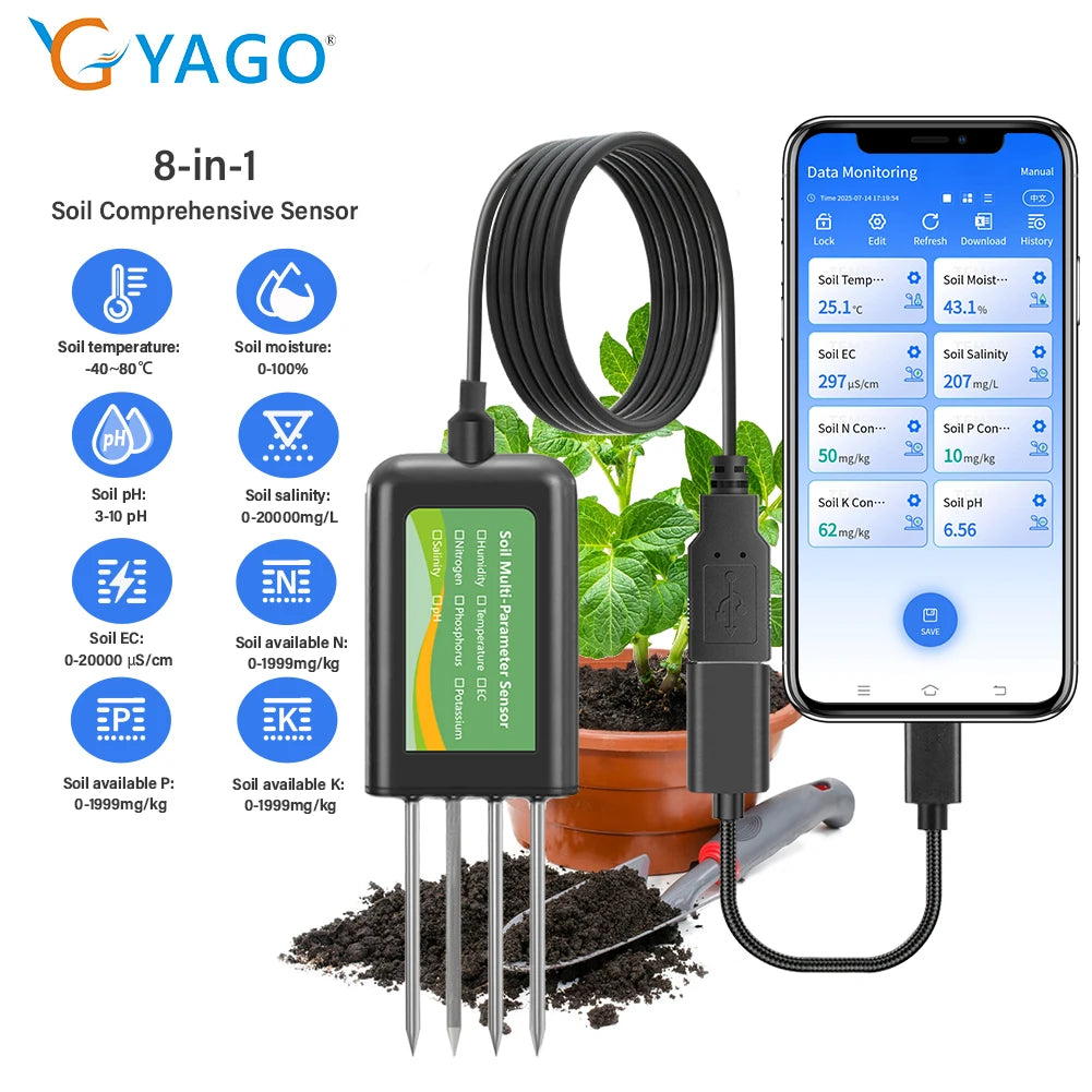 YAGO 8-in-1 Soil Sensor For Agriculture PH EC