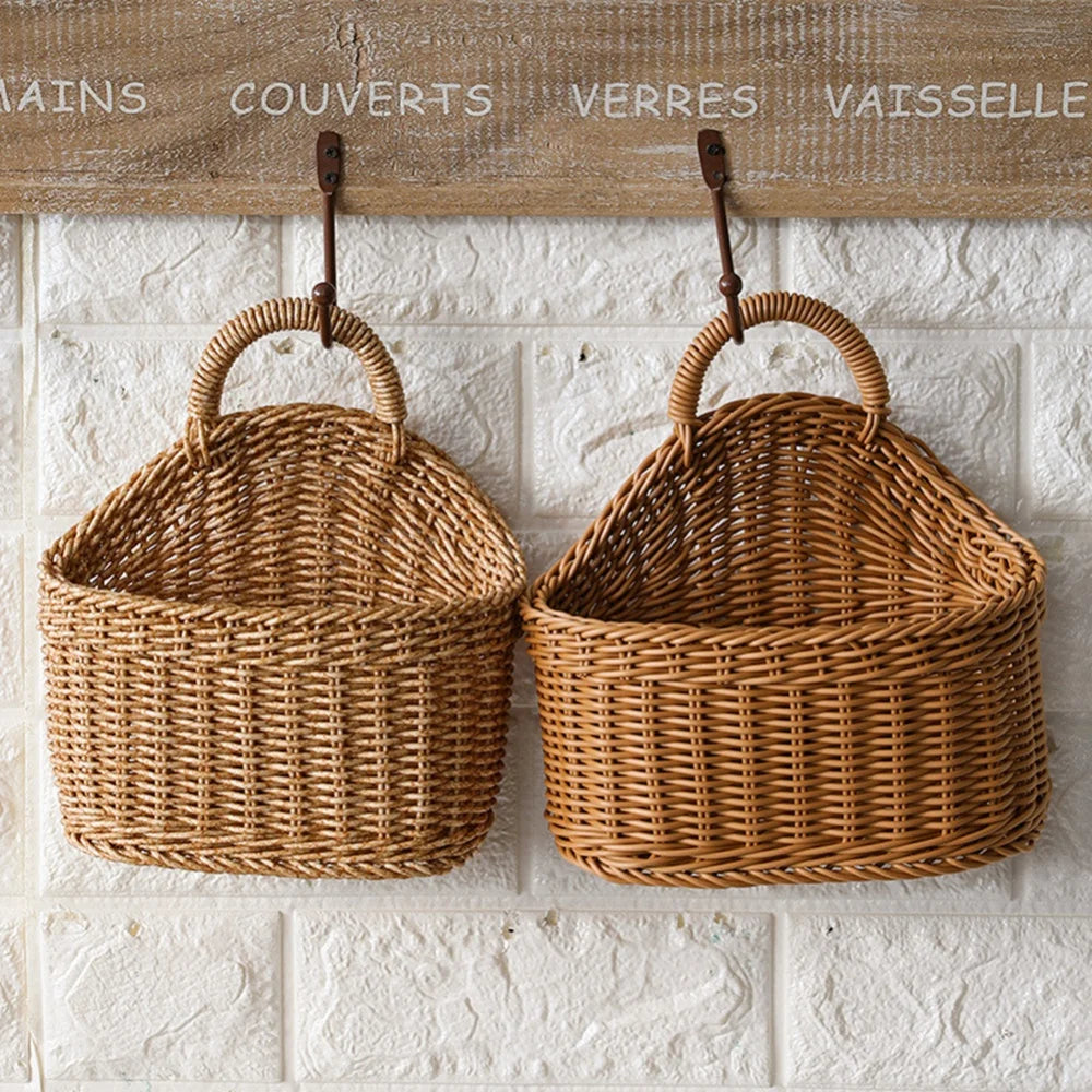 Home Hanging Woven Storage Basket Hand-Woven Wall Basket