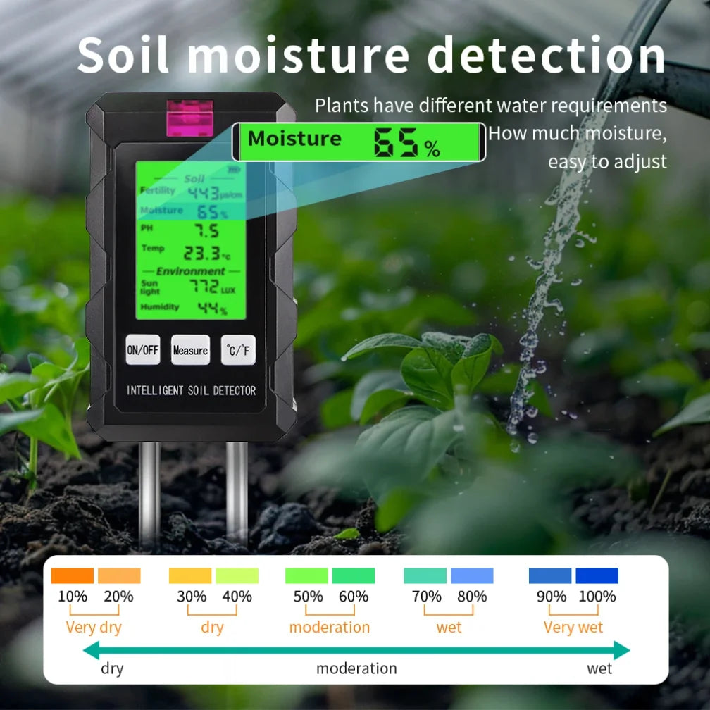 6-in-1 Soil PH Meter Sunlight Ambient Humidity Temp