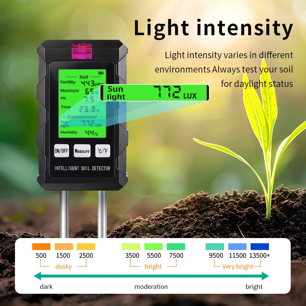 6-in-1 Soil PH Meter Sunlight Ambient Humidity Temp